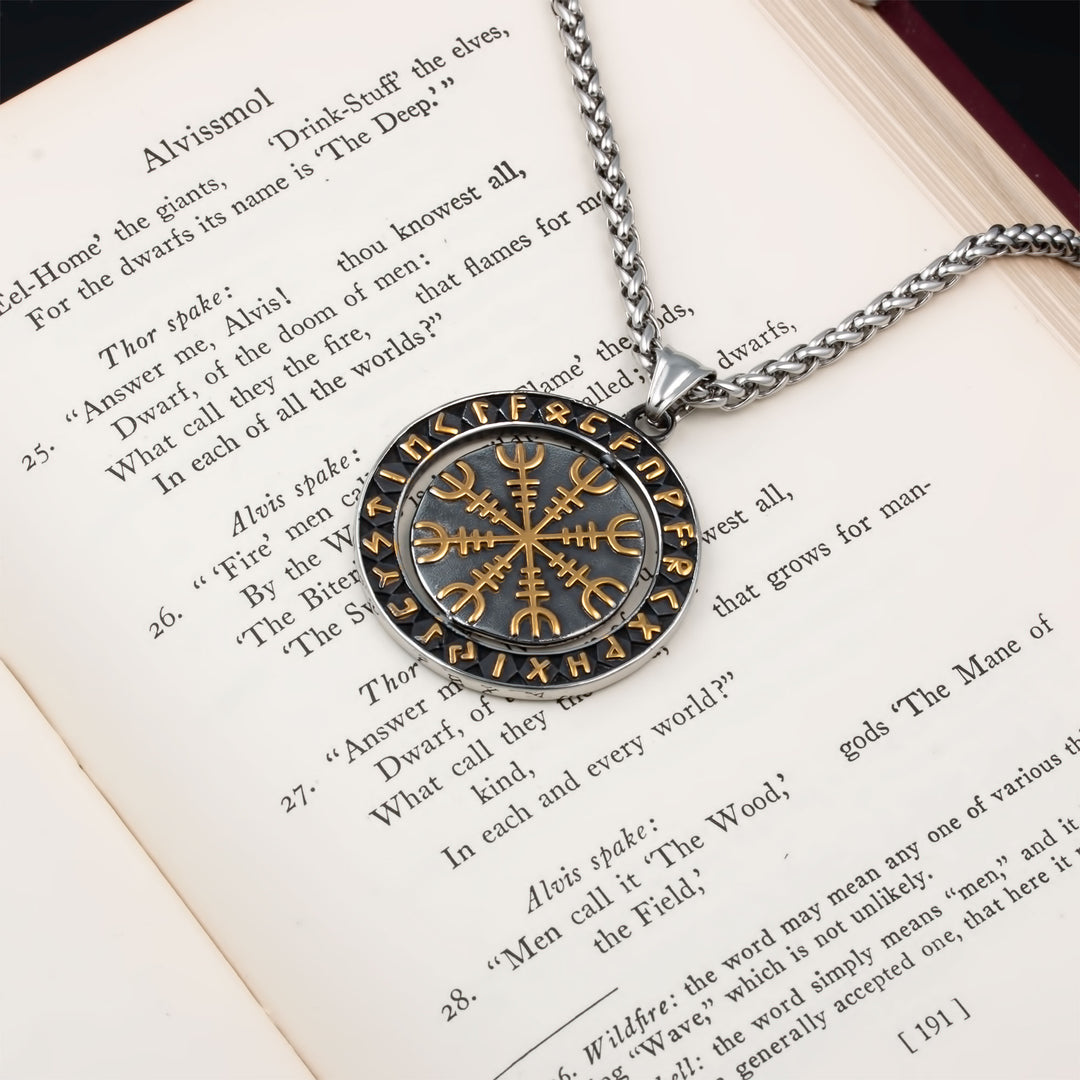 Spinner Helm of Awe Elder Futhark Rune Pendant Necklace Viking