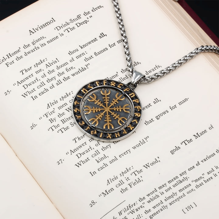 Spinner Helm of Awe Elder Futhark Rune Pendant Necklace Viking