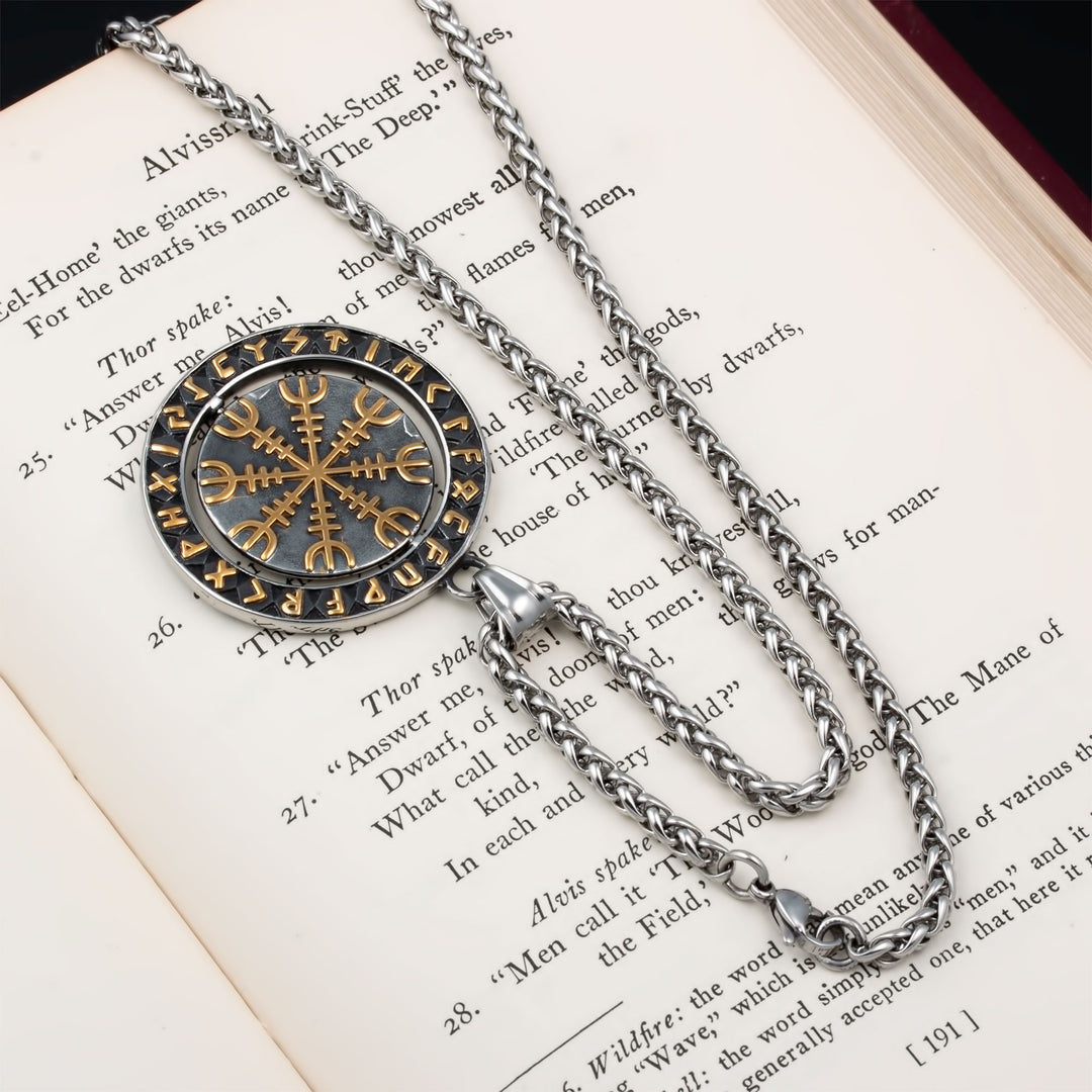 Spinner Helm of Awe Elder Futhark Rune Pendant Necklace Viking