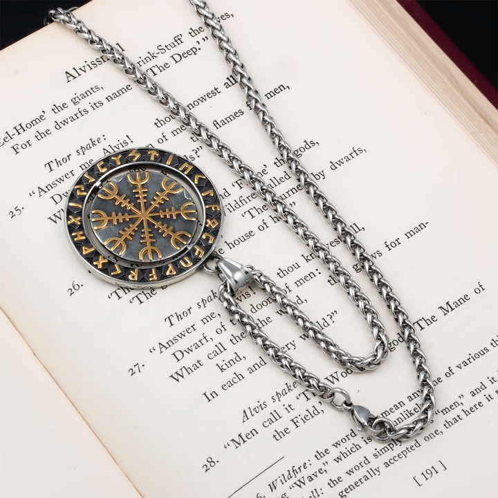 Spinner Helm of Awe Elder Futhark Rune Pendant Necklace Viking