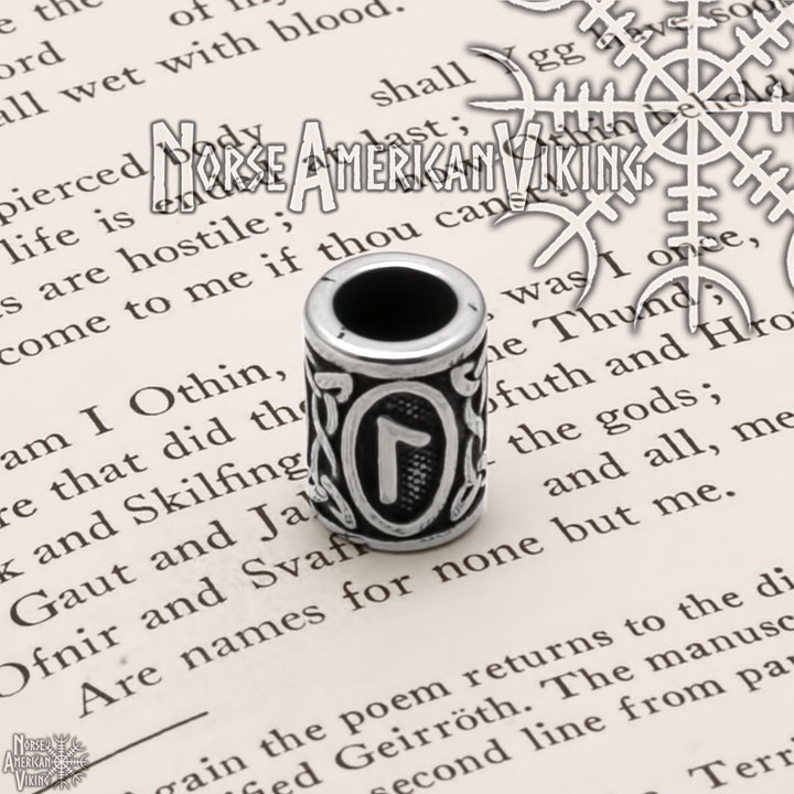 Viking Elder Futhark Laguz Rune Beard Hair Jewelry Bead 316L Stainless Steel