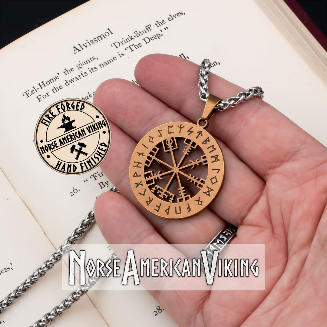 Viking Compass Vegvisir Rune Stainless Steel Pendant Necklace