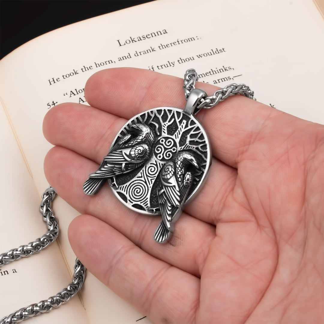 Ravens Tree Triskele Pendant Necklace Stainless Steel Viking