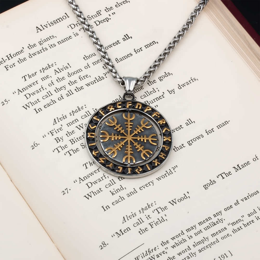 Spinner Helm of Awe Elder Futhark Rune Pendant Necklace Viking