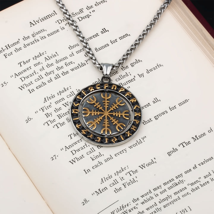 Spinner Helm of Awe Elder Futhark Rune Pendant Necklace Viking