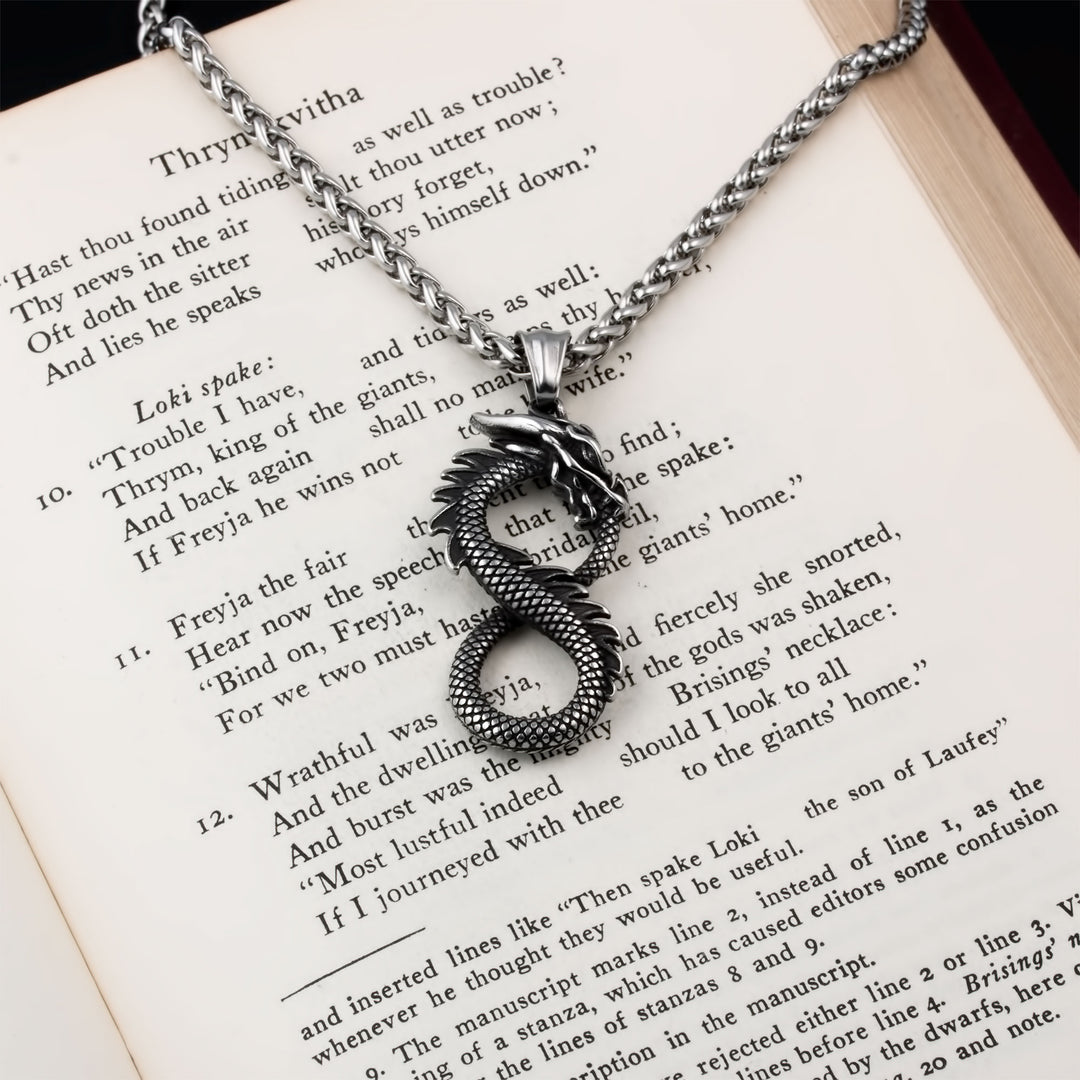 Midgard Serpent Infinity Pendant Necklace Stainless Steel Viking
