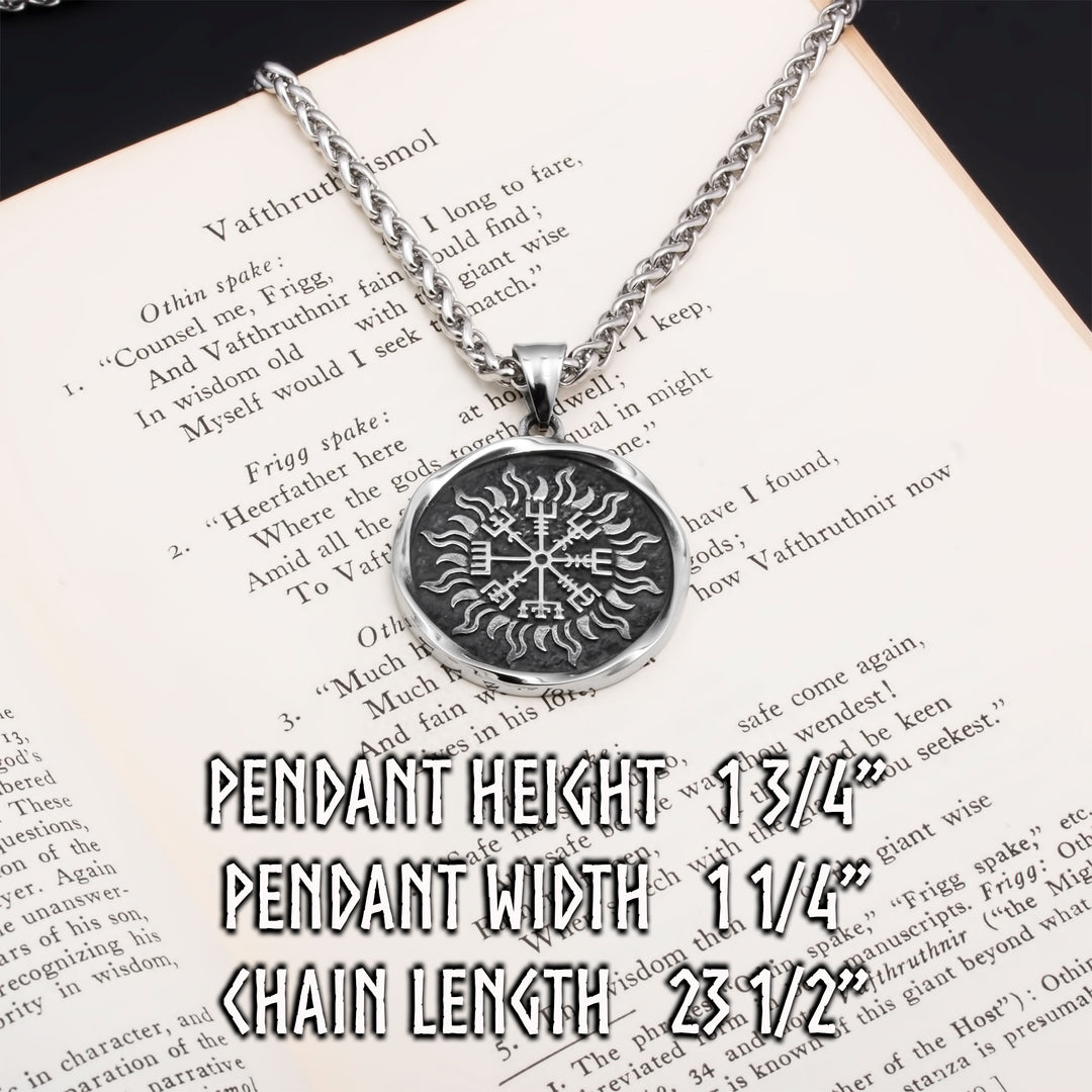 Vegvisir Compass Sun Pendant Necklace Stainless Steel Viking
