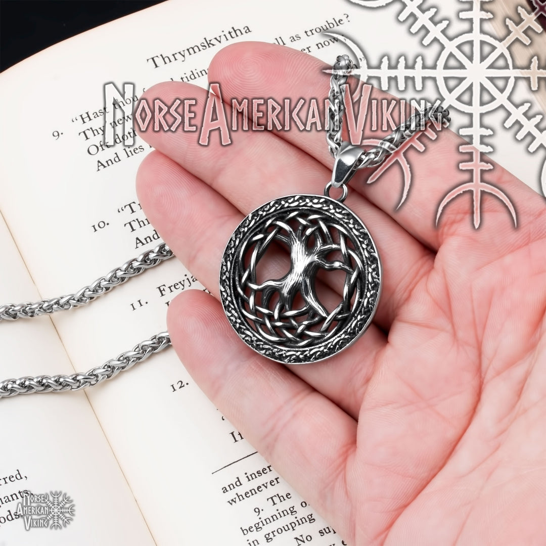 Viking Yggdrasil World Ash Tree Stainless Steel Pendant Necklace