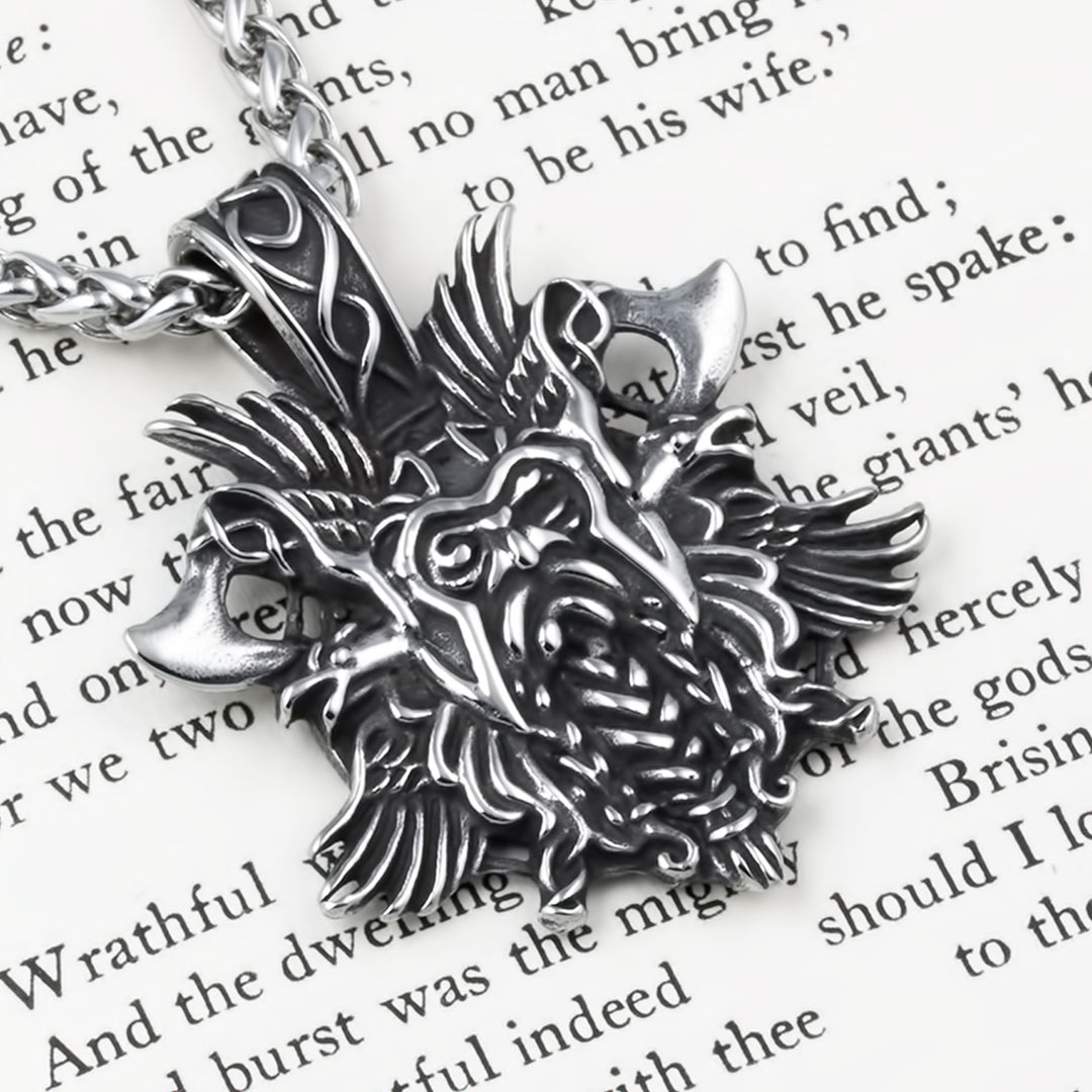 Odin Ravens Axe Pendant Necklace Stainless Steel Viking