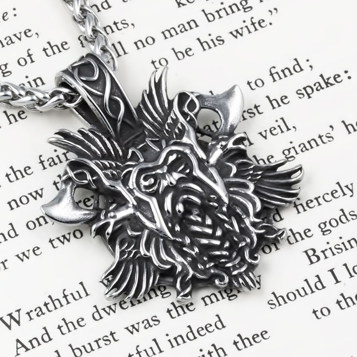 Odin Ravens Axe Pendant Necklace Stainless Steel Viking