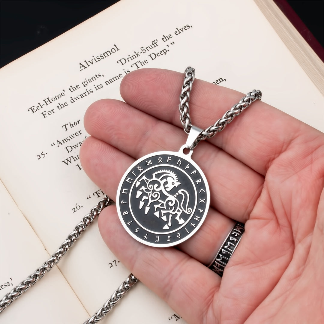Sleipnir Rune Pendant Necklace Stainless Steel Viking