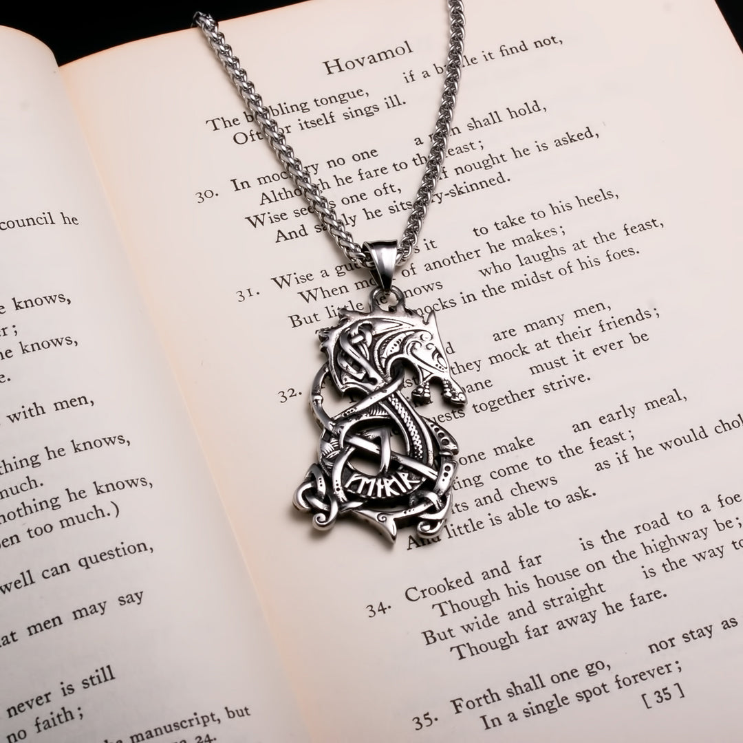Viking Norse Dragon Fafnir Stainless Steel Pendant Necklace