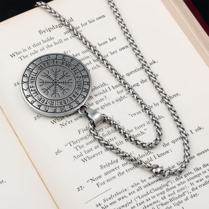 Mjolnir Sowilo Rune Medallion Pendant Necklace Stainless Steel Viking
