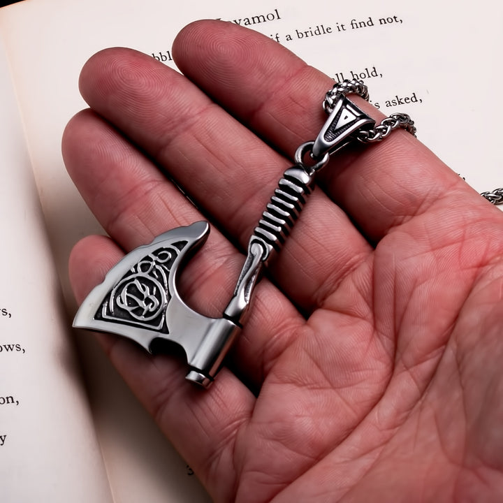 Axe Knurled Handle Pendant Necklace Stainless Steel Viking