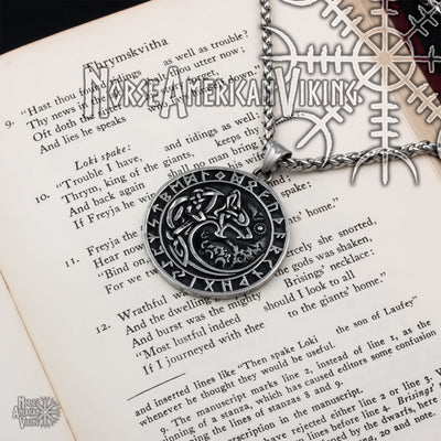Viking Fenrir Wolf Rune Stainless Steel Pendant Necklace