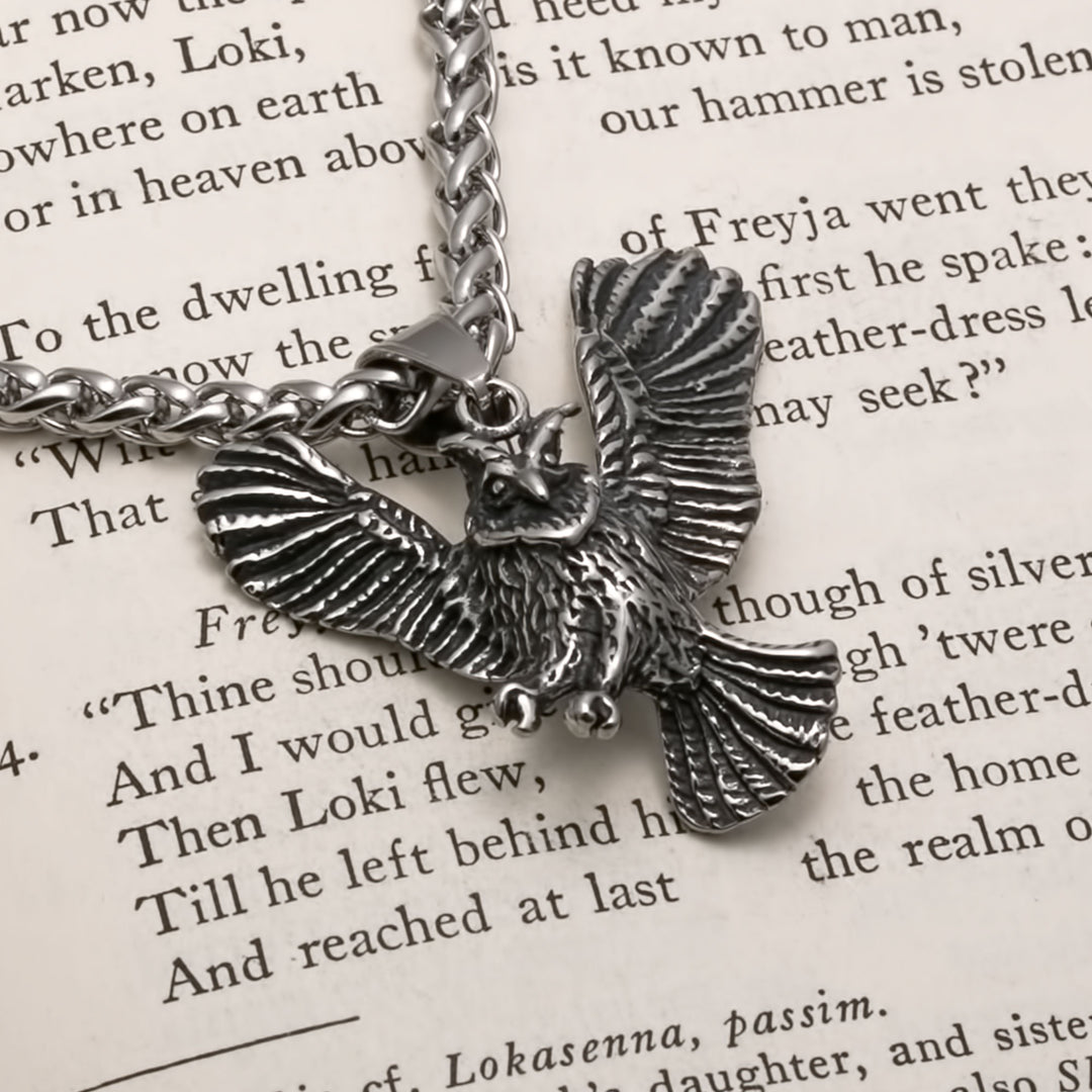 Viking Flying Owl Stainless Steel Pendant Necklace