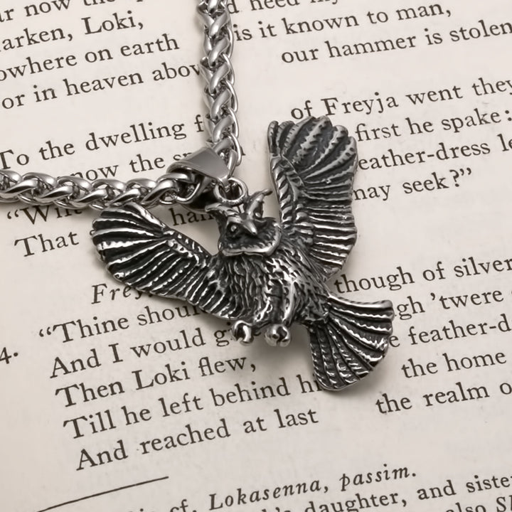Viking Flying Owl Stainless Steel Pendant Necklace