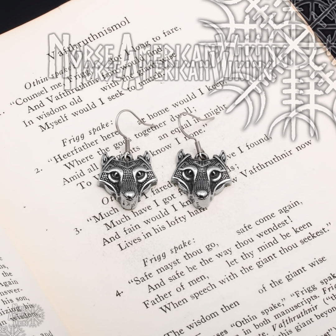 Fenrir Wolf Viking Dangle Earrings 316L Stainless Steel