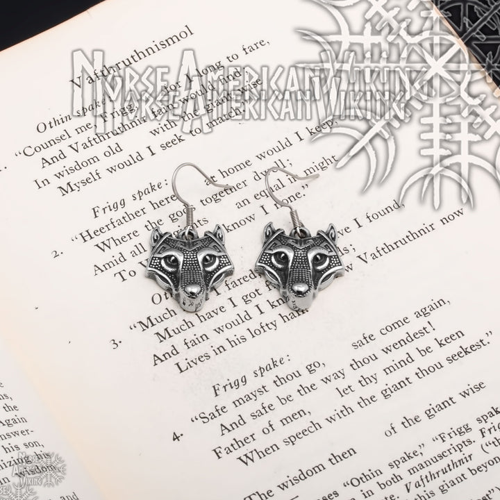Fenrir Wolf Viking Dangle Earrings 316L Stainless Steel