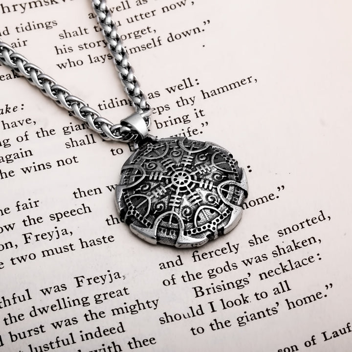 Helm of Awe Shield Dome Viking Pendant Necklace 316L Stainless Steel