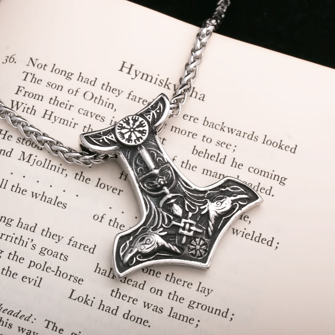 Mjolnir Vegvisir Odin Viking Pendant Necklace 316L Stainless Steel - view 2