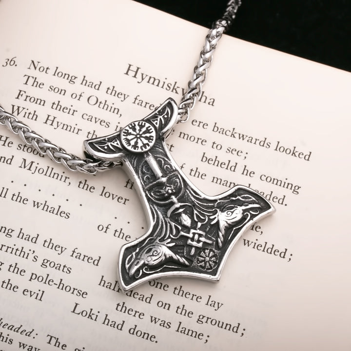 Mjolnir Vegvisir Odin Viking Pendant Necklace 316L Stainless Steel - view 2