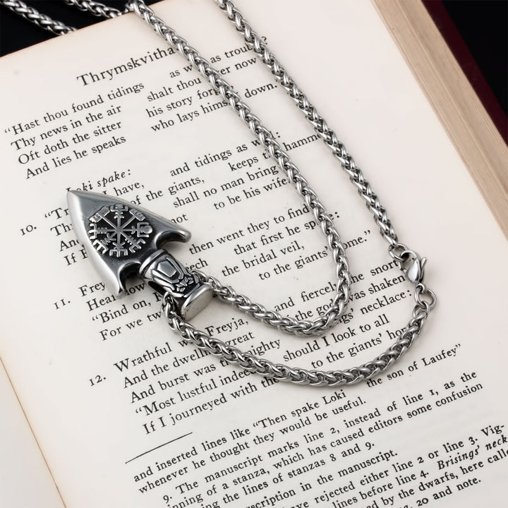 Arrow Valknut Vegvisir Rune Pendant Necklace 316L Stainless Steel Viking