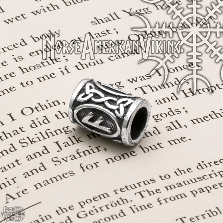 Viking Elder Futhark Ansuz Rune Beard Hair Jewelry Bead 316L Stainless Steel