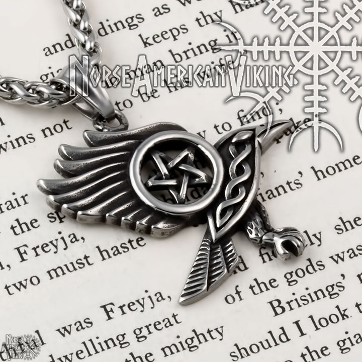 Viking Raven Pentagram Stainless Steel Pendant Necklace