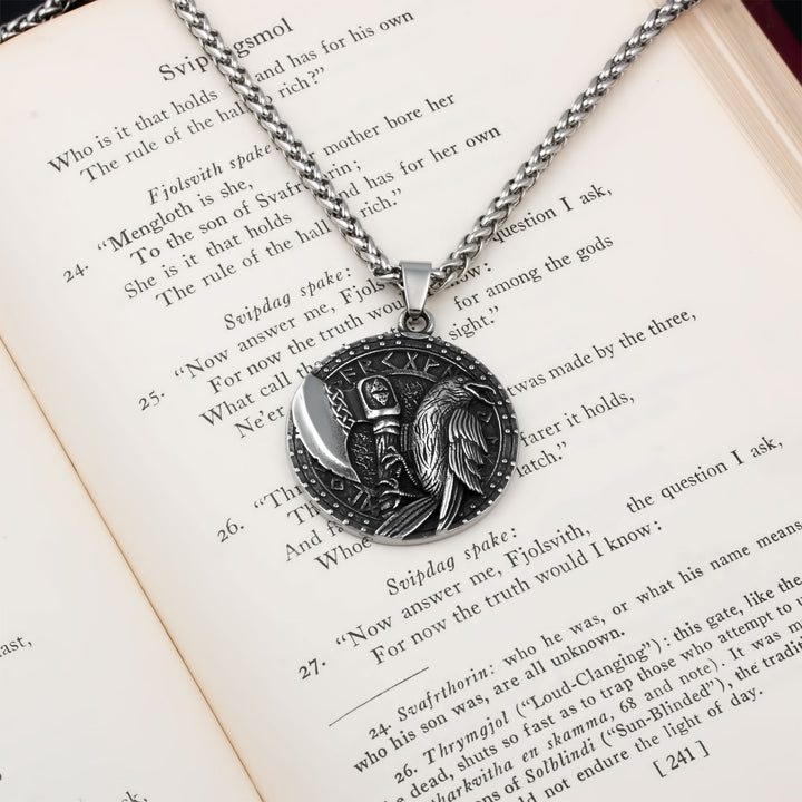 Raven Axe Rune Pendant Necklace Stainless Steel Viking