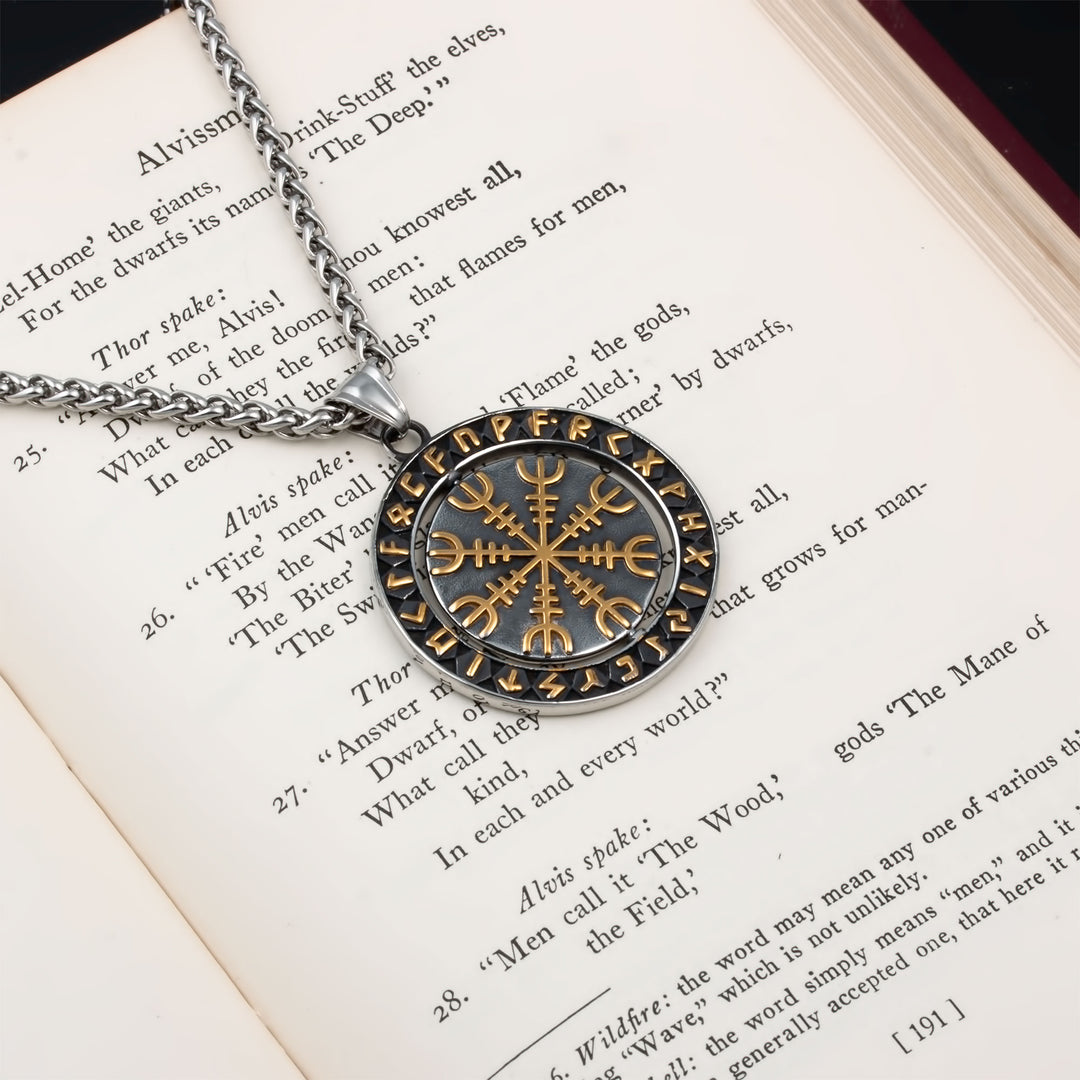 Spinner Helm of Awe Elder Futhark Rune Pendant Necklace Viking