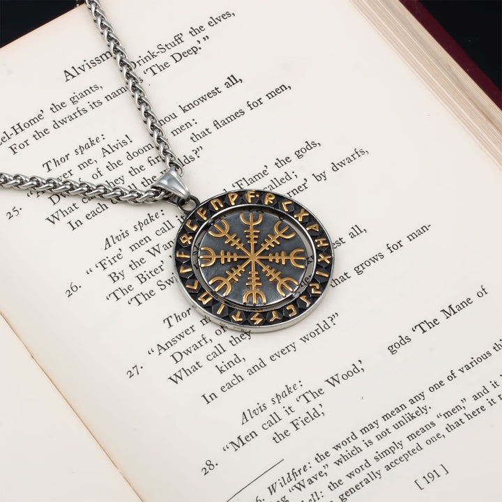 Spinner Helm of Awe Elder Futhark Rune Pendant Necklace Viking