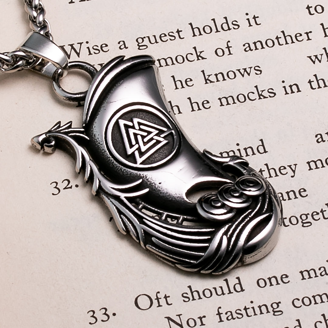 Viking Long Ship Stainless Steel Pendant Necklace