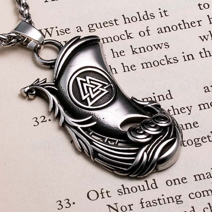 Viking Long Ship Stainless Steel Pendant Necklace