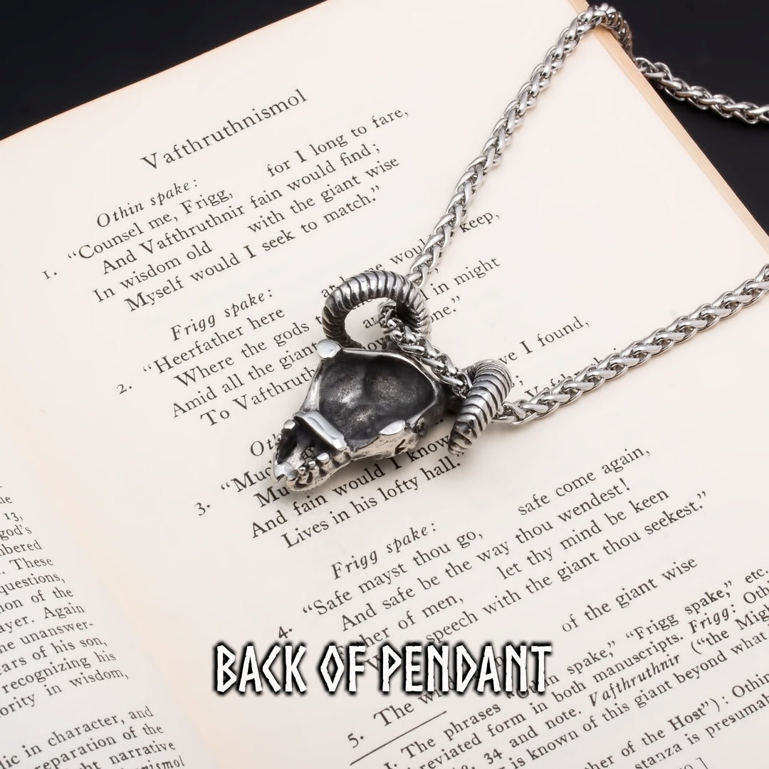 Viking Goat Head Rune Stainless Steel Pendant Necklace