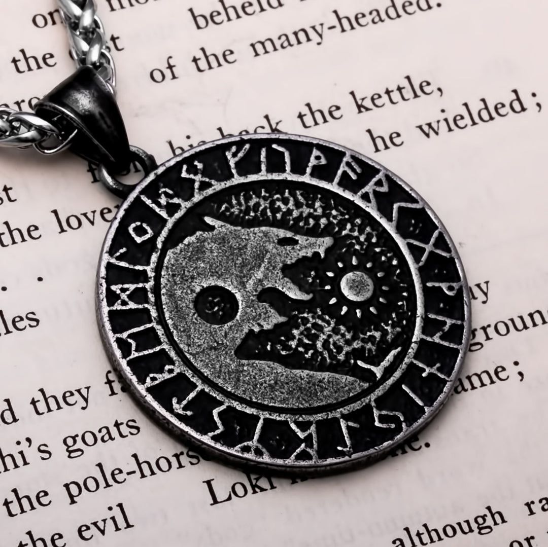 Fenrir Wolf Rune Ancient Yin Viking Pendant Necklace 316L Stainless Steel