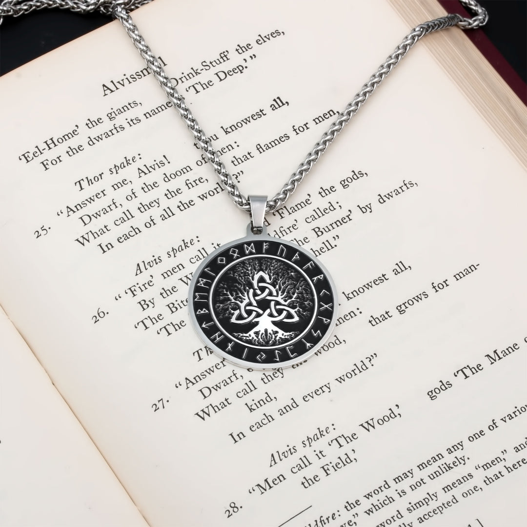 Yggdrasil World Tree Trinity Knot Rune Pendant Necklace Stainless Steel Viking