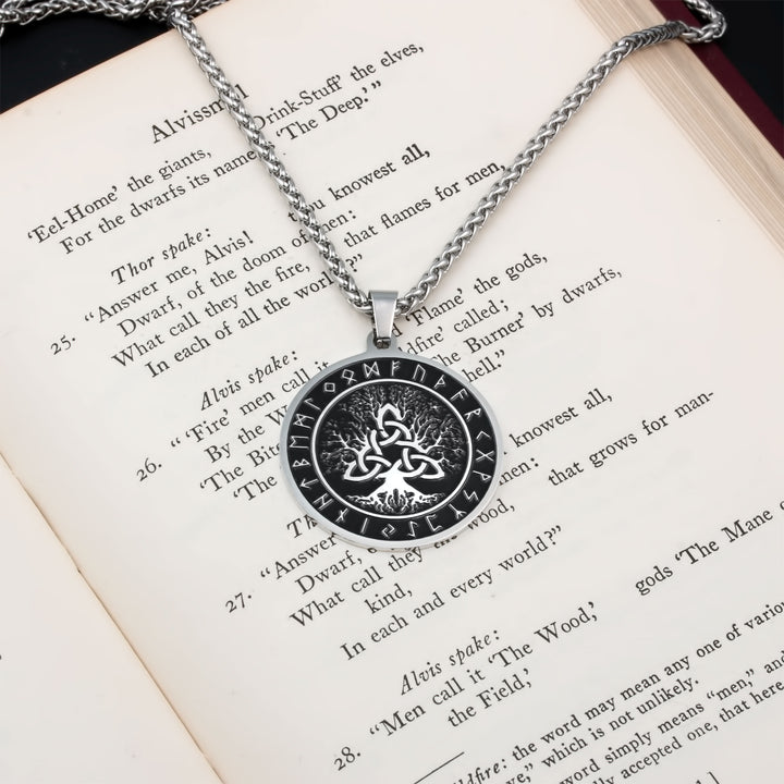 Yggdrasil World Tree Trinity Knot Rune Pendant Necklace Stainless Steel Viking