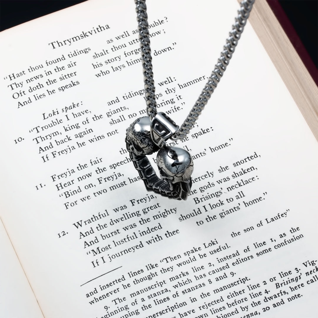Skulls Heart Pendant Necklace Stainless Steel Viking