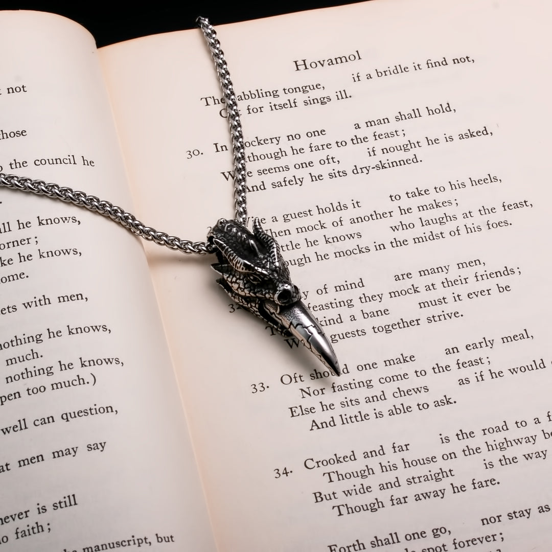 Viking Norse Fire Breathing Dragon Fafnir Stainless Steel Pendant Necklace