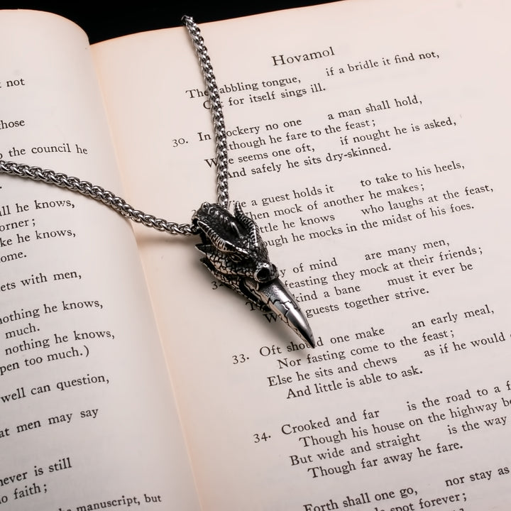 Viking Norse Fire Breathing Dragon Fafnir Stainless Steel Pendant Necklace