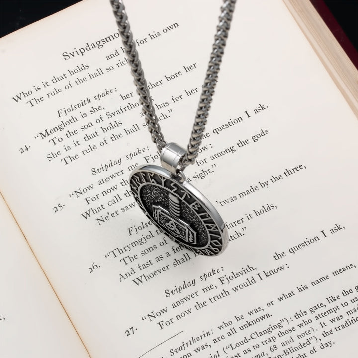 Mjolnir Rune Medallion Pendant Necklace Stainless Steel Viking