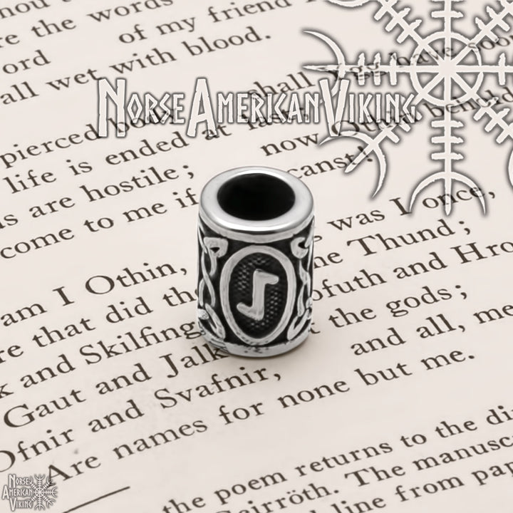 Viking Elder Futhark Eihwaz Rune Beard Hair Jewelry Bead 316L Stainless Steel