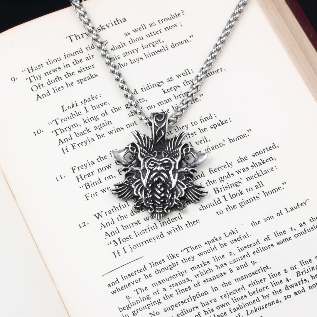Odin Ravens Axe Pendant Necklace Stainless Steel Viking