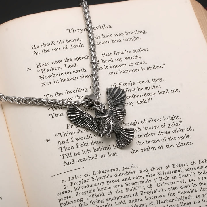 Viking Flying Owl Stainless Steel Pendant Necklace