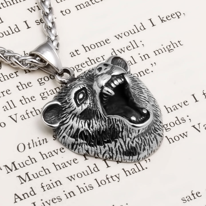 Viking Bear Berserker Pendant Necklace Stainless Steel