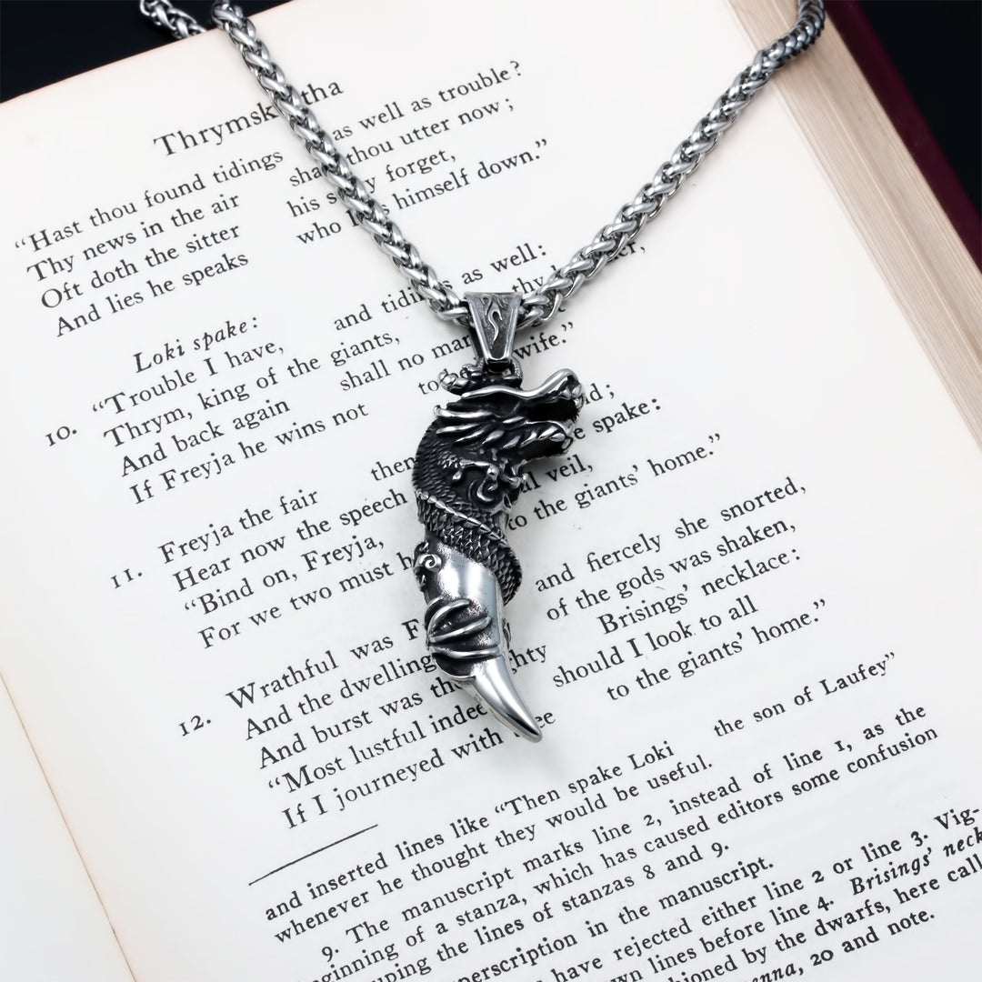 Jormungandr Midgard Serpent Fang Claw Pendant Necklace Stainless Steel Viking