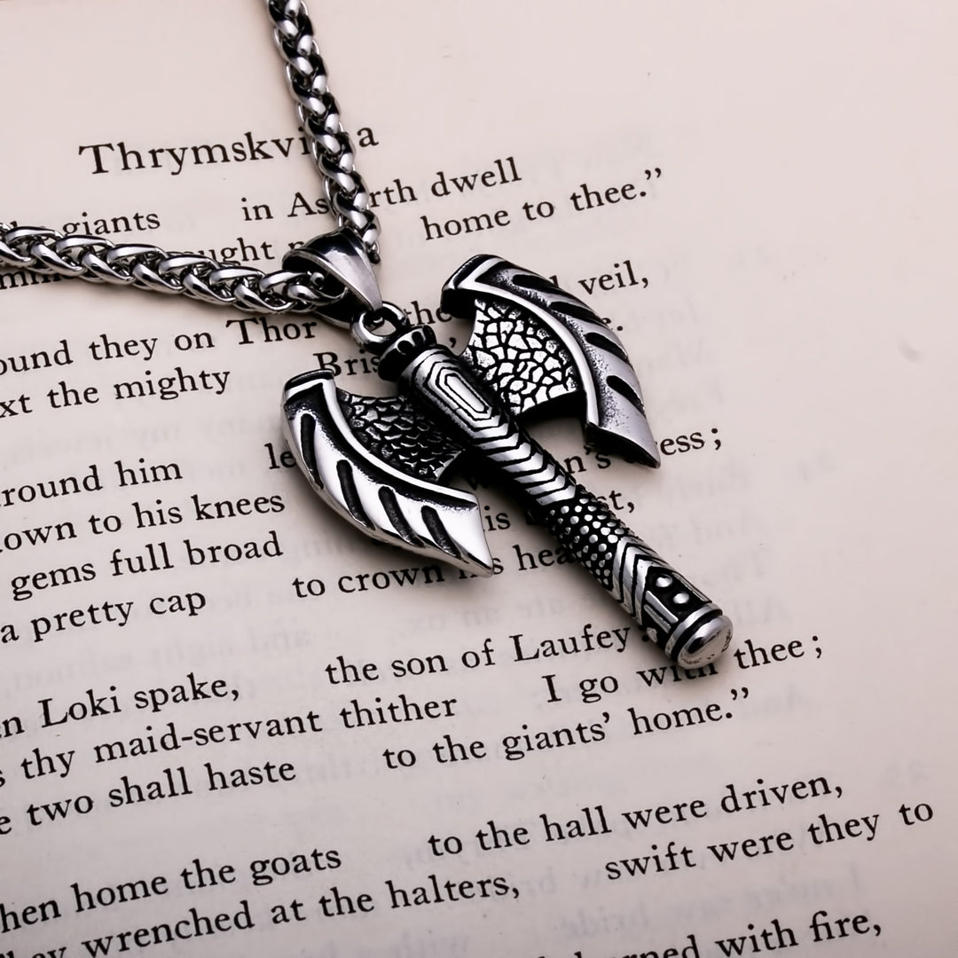 Axe Double Head Viking Pendant Necklace 316L Stainless Steel - view 2