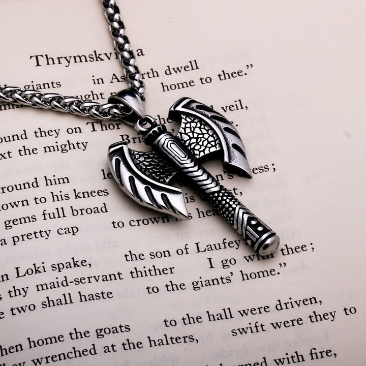 Axe Double Head Viking Pendant Necklace 316L Stainless Steel - view 2