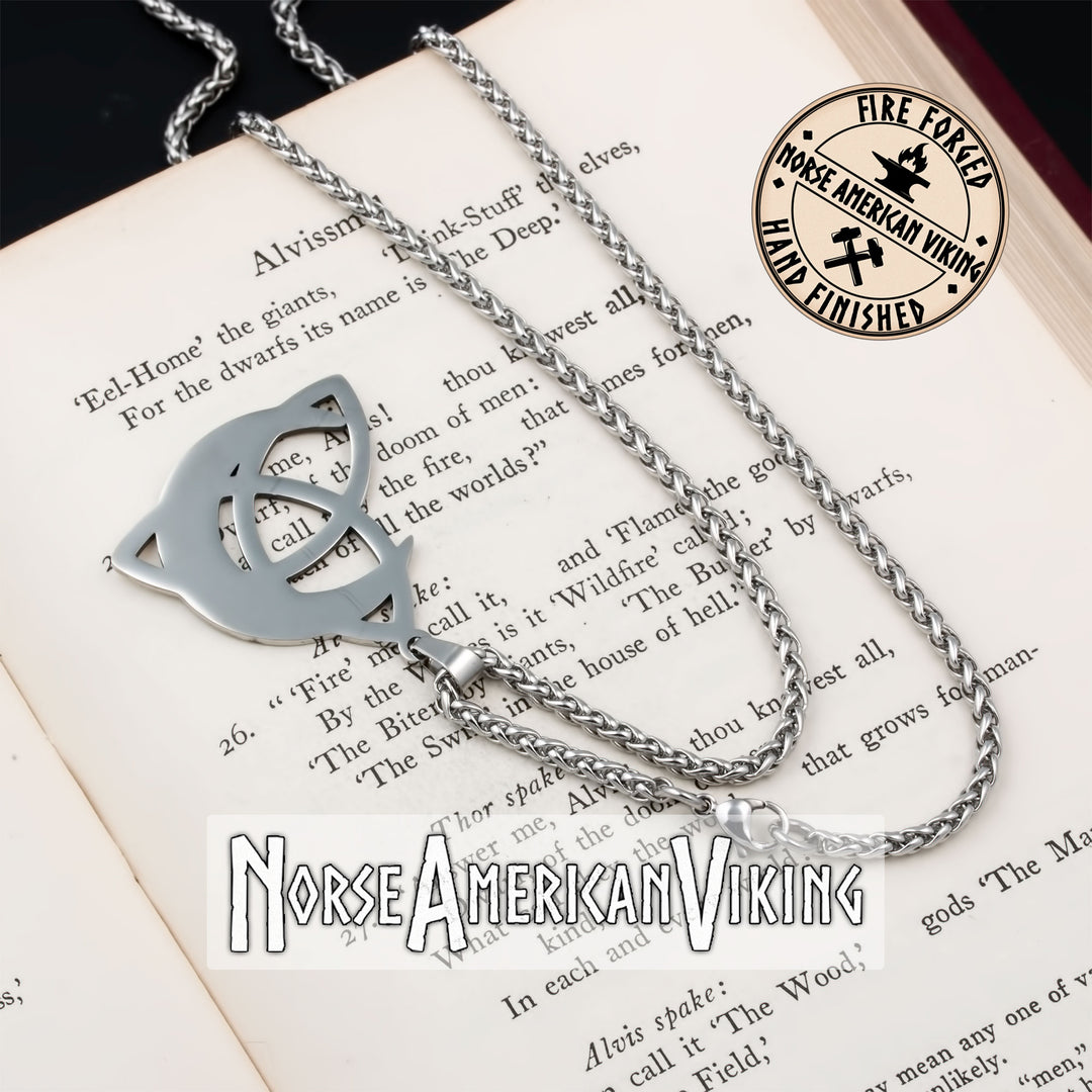 Viking Trinity Knot Crescent Moon Stainless Steel Pendant Necklace